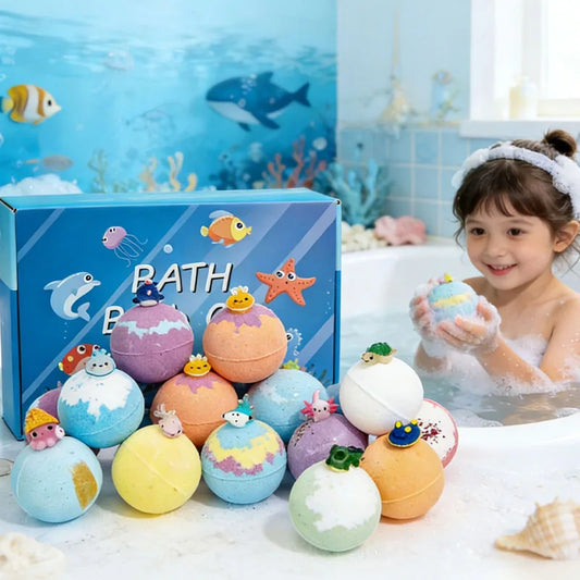 6/12PCS/BOX Kids Bath Bombs with Surprise Toy Fizzies Bubble Bath Balls for Children Boys Girls Spa Gift Party Favor