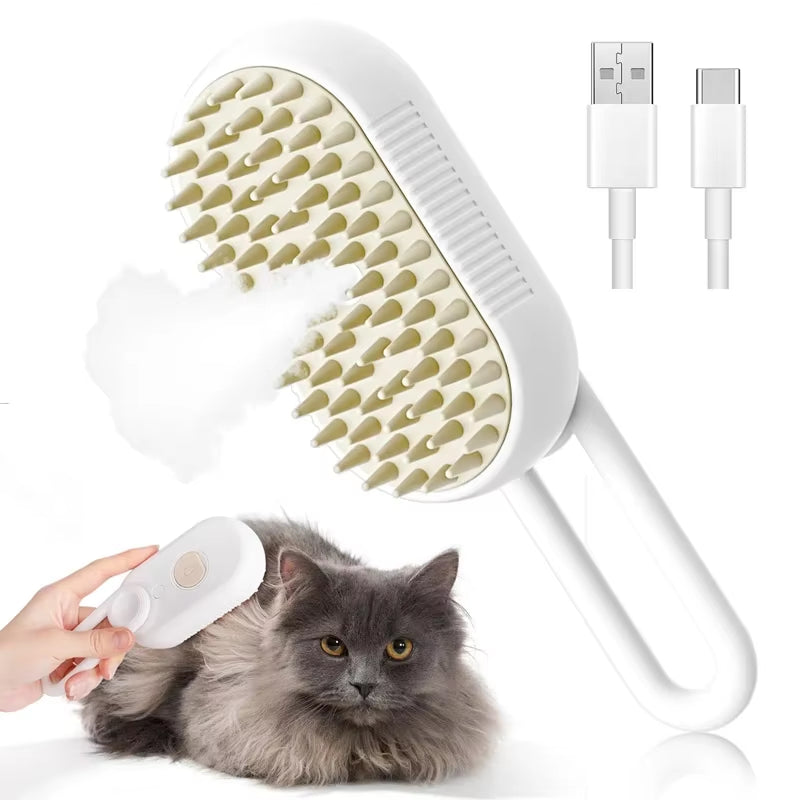 3-in-1 Electric Steam Pet Grooming Brush for Dogs & Cats – Hair Removal, Massage & Anti-Tangle Cleaning Comb