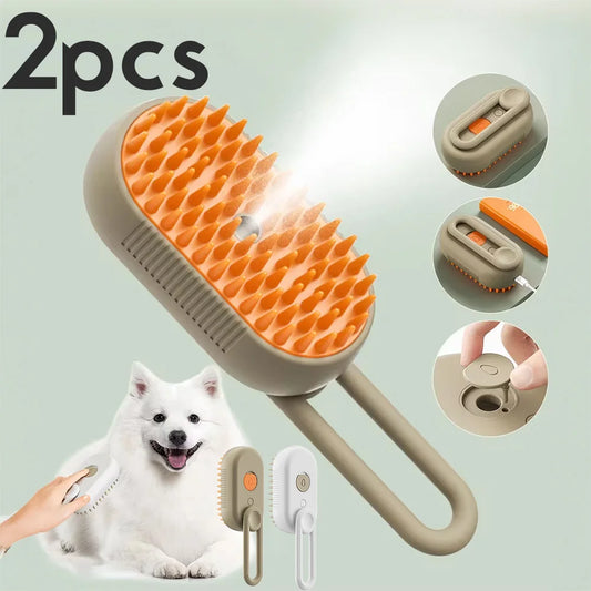 1–2PCS 3-in-1 Steam Pet Grooming Brush – Spray Massage Comb for Tangled & Loose Hair Removal for Dogs & Cats