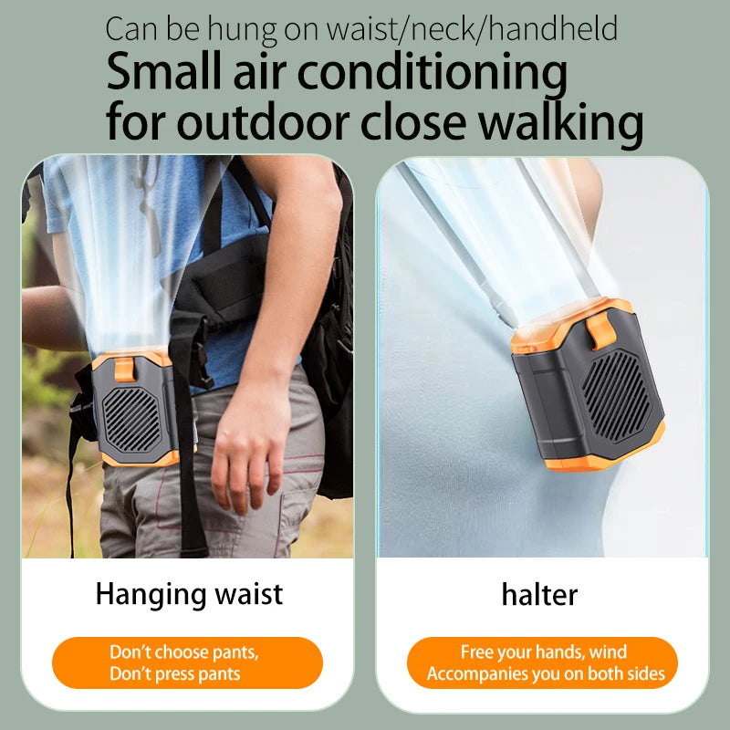 Portable Outdoor Waist Fan Hanging Neck Strong Wind with Power Bank LED Lighting for Emergency Sports Outdoor Working Camping