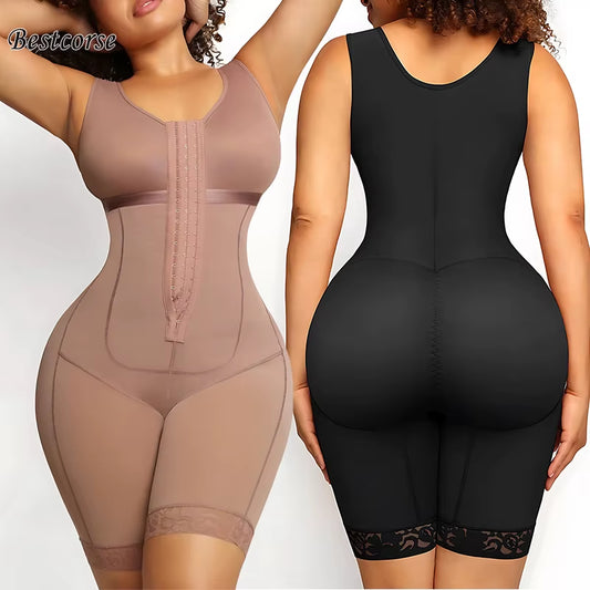 High Compression Stage 2 Operation Garment plus Size Faja Full Body Shaper with Zipper Crotch Slim Waist Tummy Control Shapewear