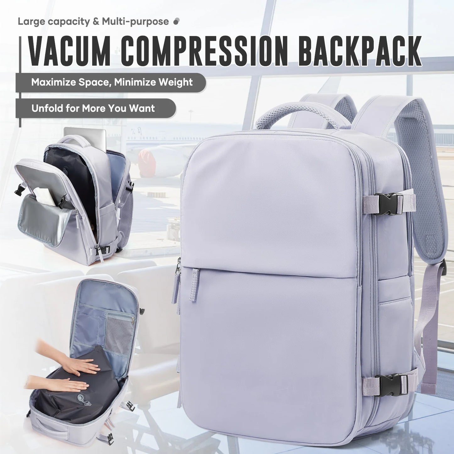 Vacuum Compressed Backpack, Suitable for Business Leisure, Travel Bag, Multifunctional Laptop Backpack Vacuum Bags for Clothes