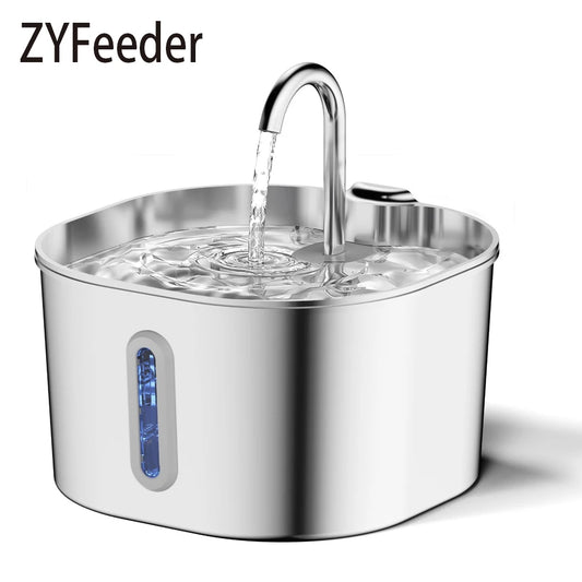 2.2L Automatic Cat Water Fountain Square Stainless Steel Pet Water Feeder Dog Water Fountain with Window(No 5V 1A Plug)
