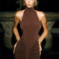 Pullover Halter Women Sexy Ruched Long High Waisted Night Club Dress Evening Party 2025 Summer Elegant Backless Dresses