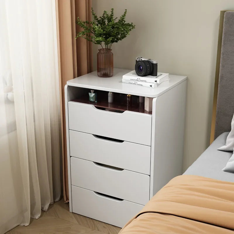 Elegant White Vanity Table with LED Mirror Makeup Dressing Desk & Bedroom Nightstand with Storage Drawers
