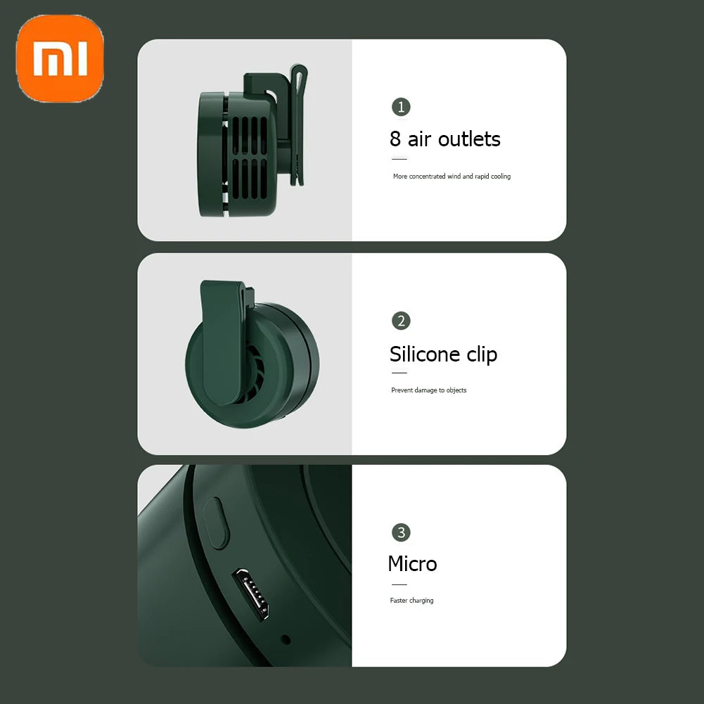 Xiaomi Portable Mini Clip Fan 3-Speed Bladeless Electric Cooling Fan Hanging Waist and Neck Fan USB Rechargeable