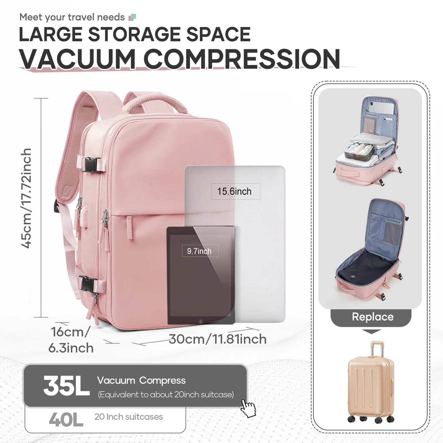 Vacuum Compressed Backpack, Suitable for Business Leisure, Travel Bag, Multifunctional Laptop Backpack Vacuum Bags for Clothes