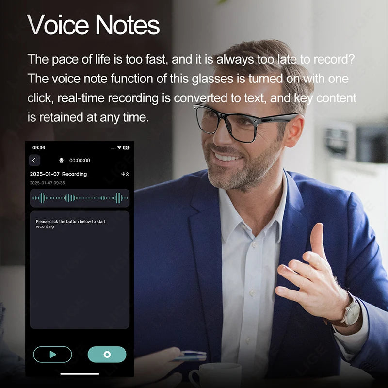 AI Voice Translator Smart Glasses – 163 Languages, Bluetooth, Stylish Design