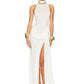 Turtleneck Off-Shoulder Sleeveless Thigh Split High Waist Pleated Maxi Dress for Women Elegant Fashion Club Party Dress