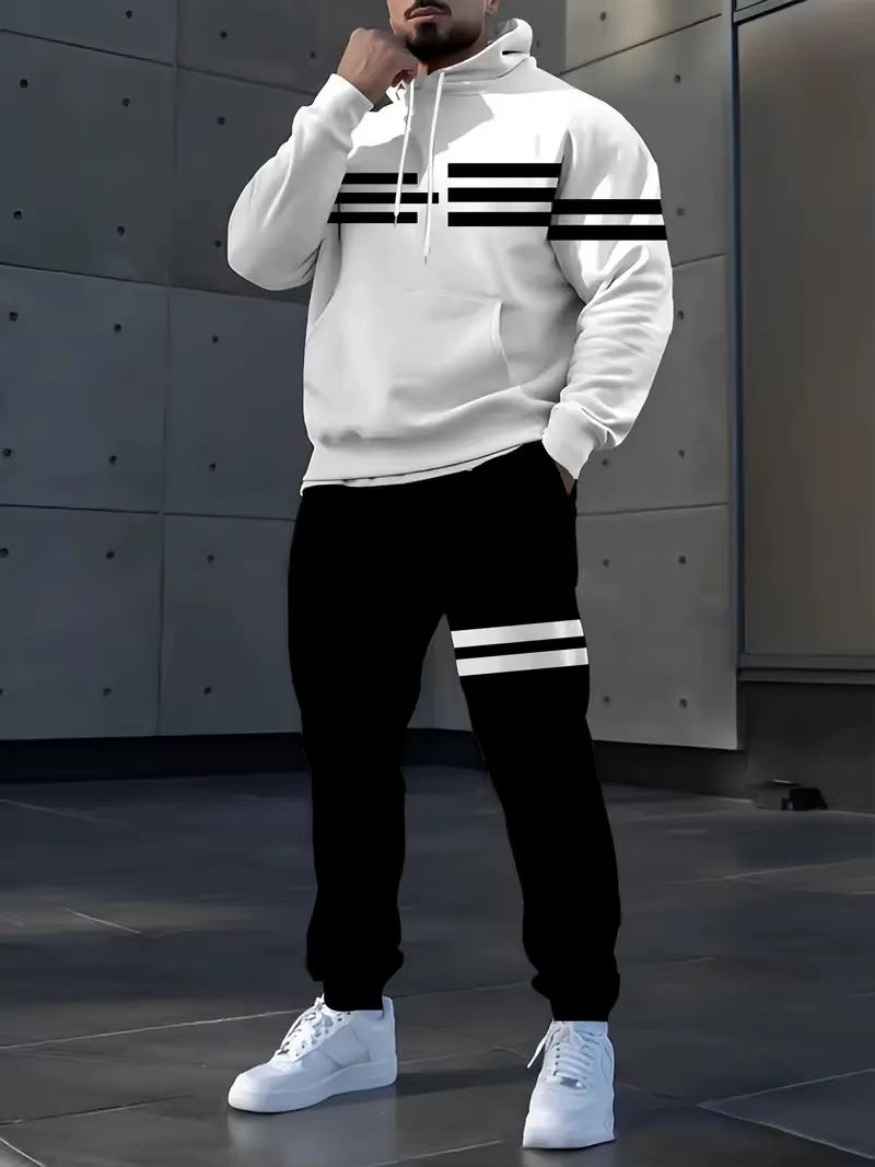 The New Men'S Sweatshirt Set for Spring and Autumn 2025 Is Comfortable Soft Casual and Fashionable with Striped Prints