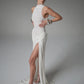Turtleneck Off-Shoulder Sleeveless Thigh Split High Waist Pleated Maxi Dress for Women Elegant Fashion Club Party Dress