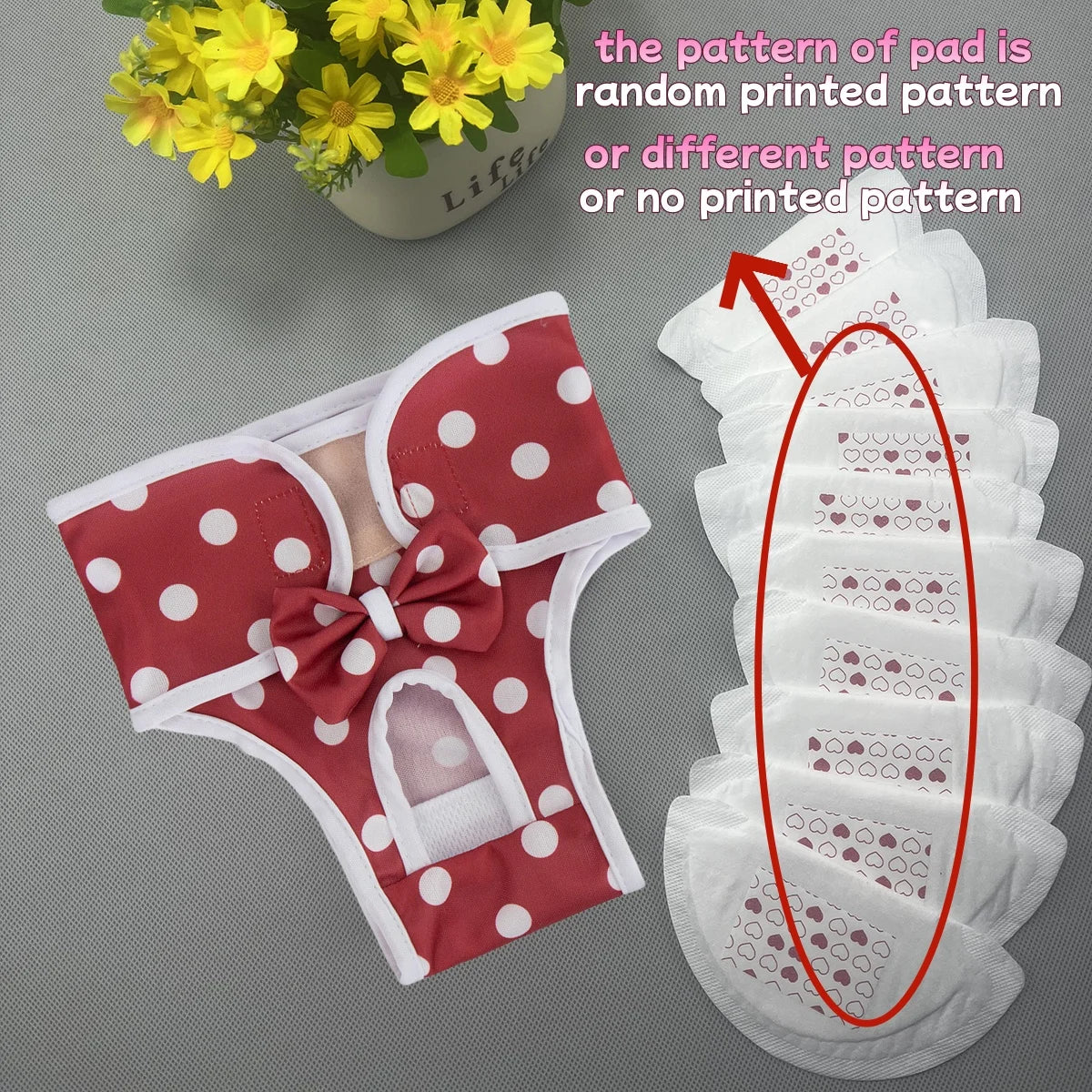 Reusable Female Dog Heat Cycle Diaper Set with 10 Absorbent Pads