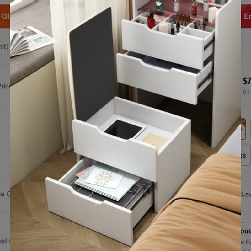 48CM 3 in 1 Vanity Desk with Plip Top Mirror, Small Make up Vanity Set with Visible Glass Desktop, Compact Makeup Vanity with 3 Drawers, Dressing Table for Bedroom, Prime Day, Deals for You Days