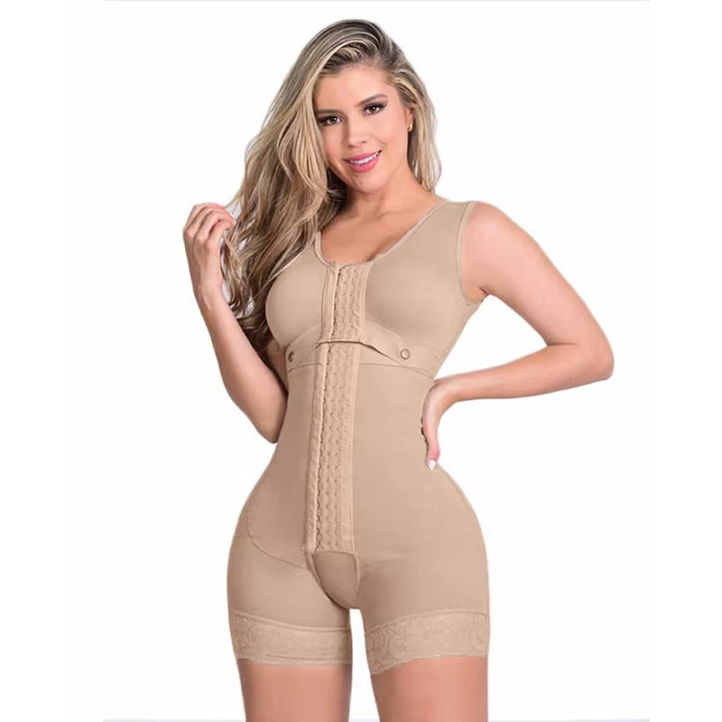 High Compression Full Body Shapewear with Hook and Eye Front Closure Shaper Adjustable Bra Slimming Bodysuit Fajas Colombianas