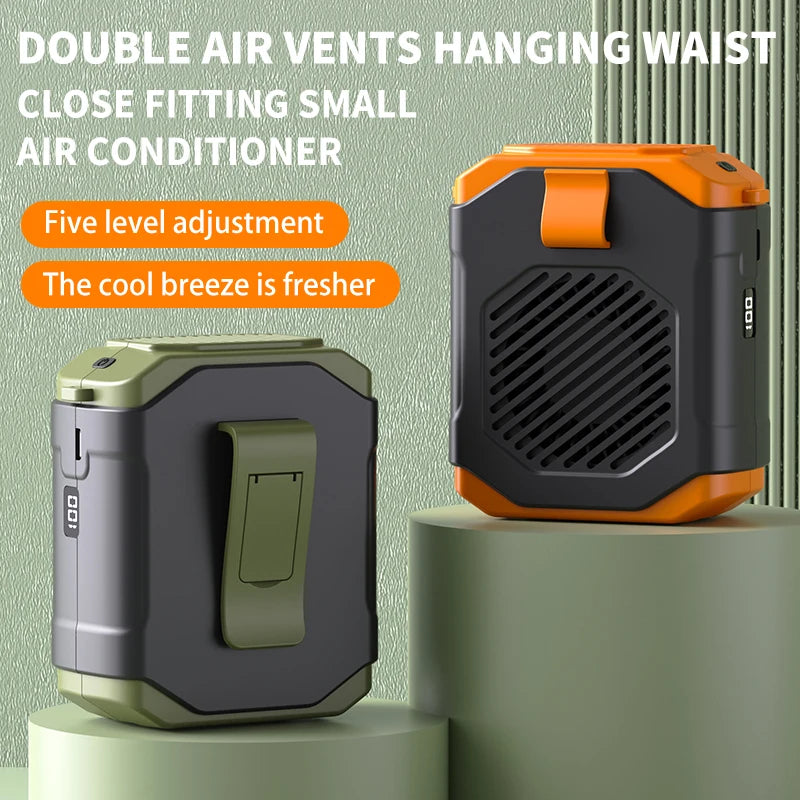 Portable Outdoor Waist Fan Hanging Neck Strong Wind with Power Bank LED Lighting for Emergency Sports Outdoor Working Camping