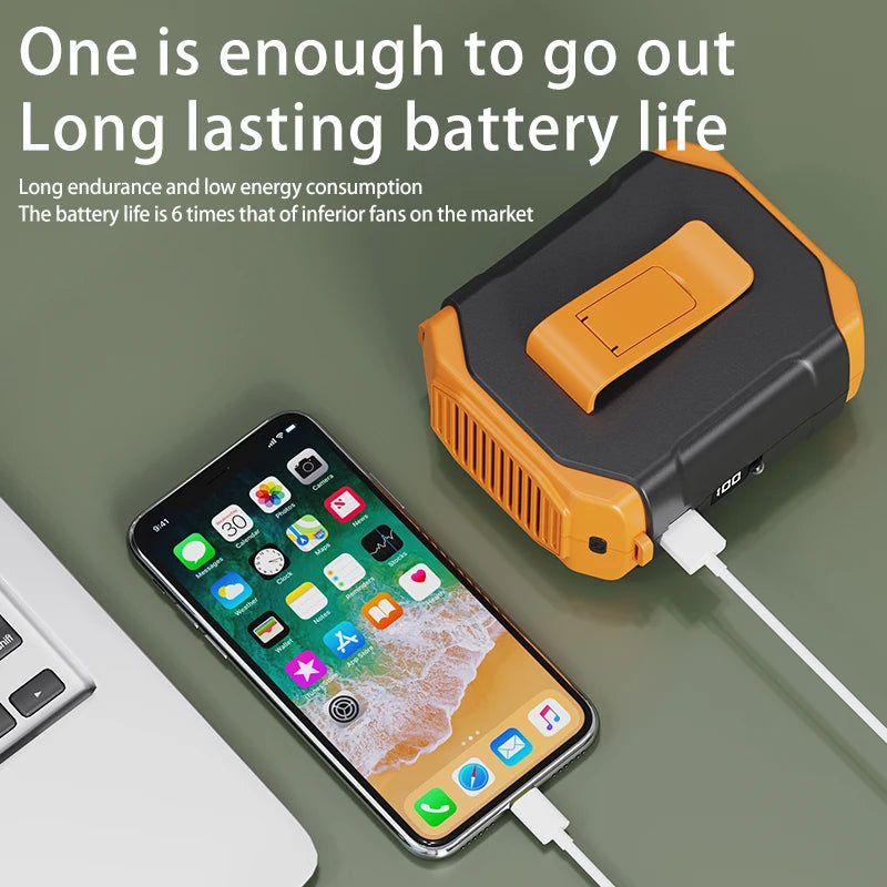 Portable Outdoor Waist Fan Hanging Neck Strong Wind with Power Bank LED Lighting for Emergency Sports Outdoor Working Camping