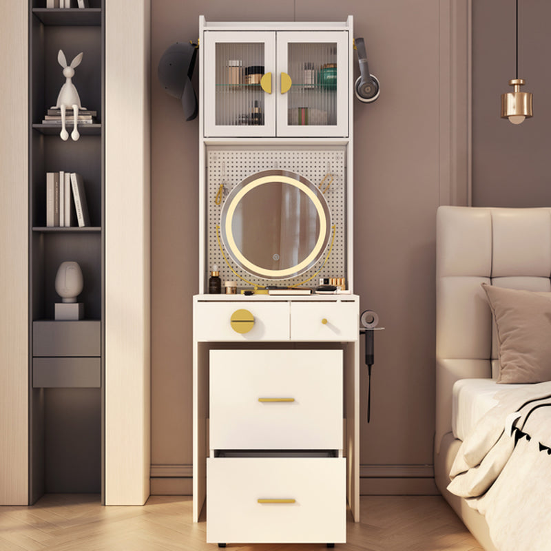 3 Draws 2 Doors 1LED3 Color Tone Light Touch Large round Mirror Dressing Table Set