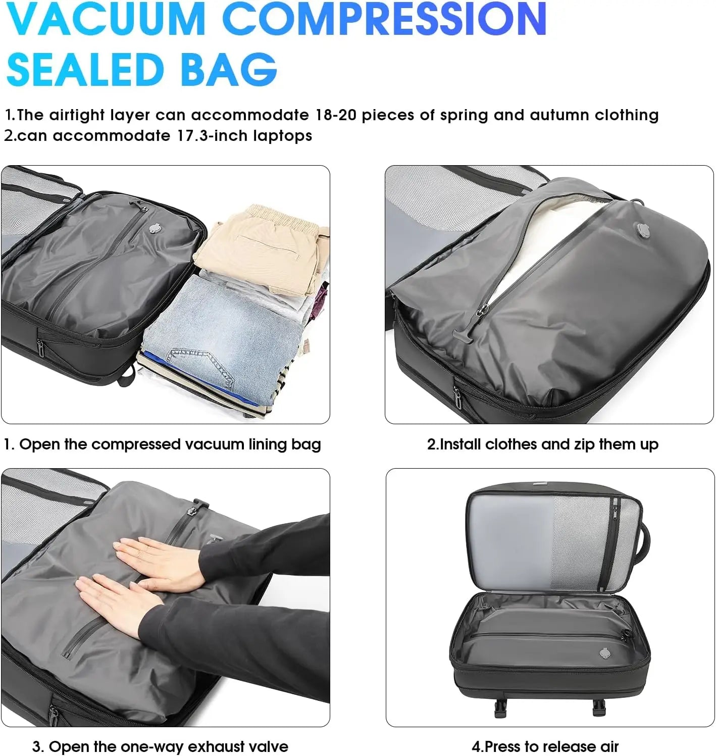 2025 Vacuum Compression Backpack for Travel 50L Travel Backpack with Vacuum Seal,Expandable Backpacks with Pump for Airplanes