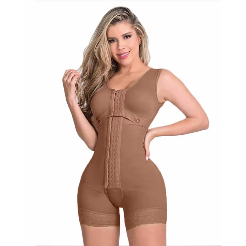 High Compression Full Body Shapewear with Hook and Eye Front Closure Shaper Adjustable Bra Slimming Bodysuit Fajas Colombianas