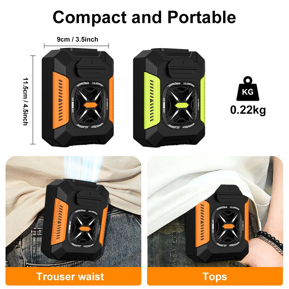 5000Mah Waist Fan Portable Hanging Neck Fan Wearable Shirt Fan with 3 Speed Personal Cool Clip Belt Fan for Outdoor Travel
