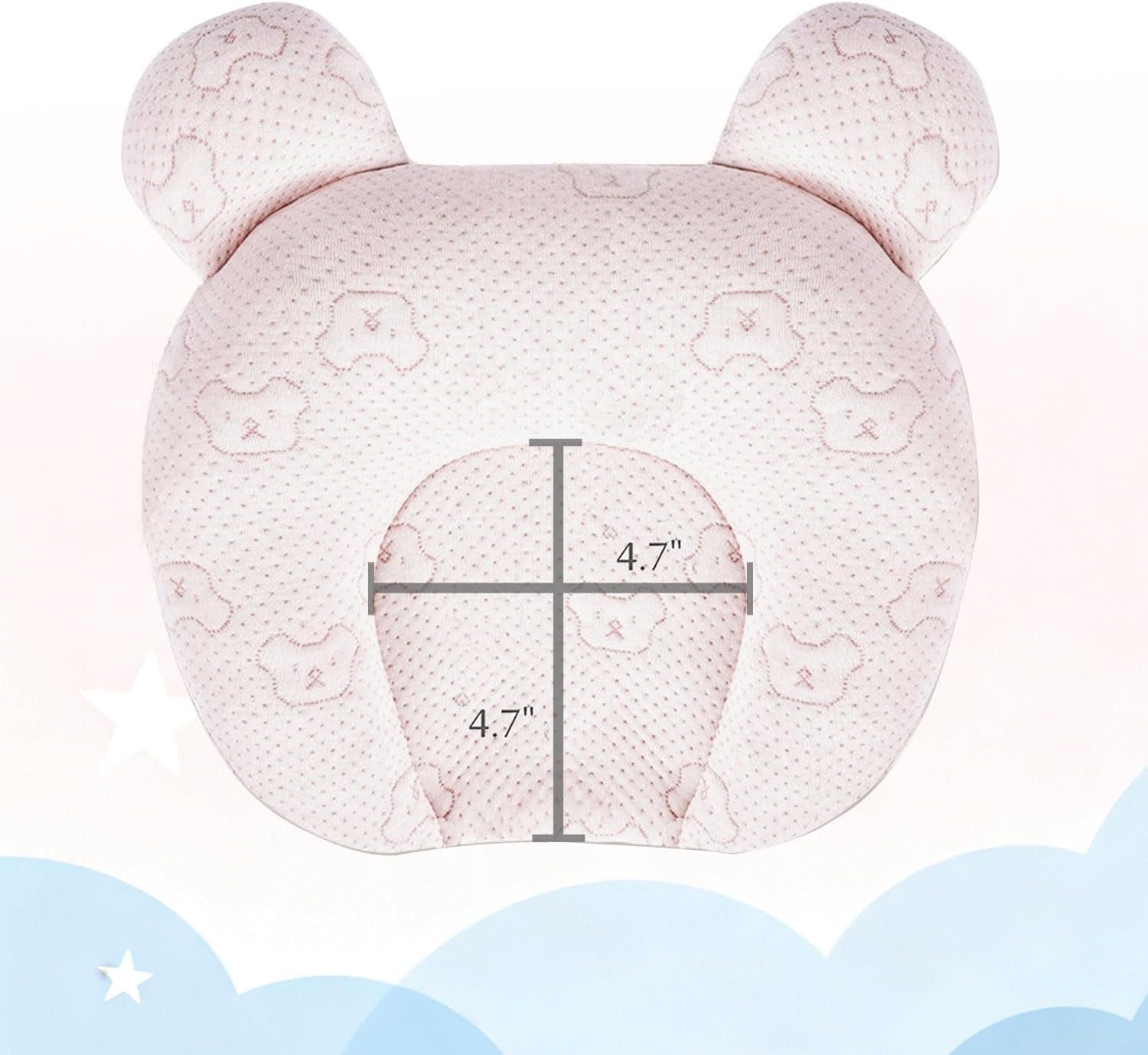 Portable Baby Pillow, Adjustable Cute Cartoon Bear Soft and Cozy Pillow, Ergonomic Design Soft Hypoallergenic Pillows for Newborn Babies Sleeping Prevent Flat Head