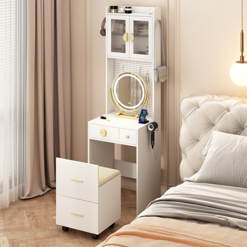 3 Draws 2 Doors 1LED3 Color Tone Light Touch Large round Mirror Dressing Table Set