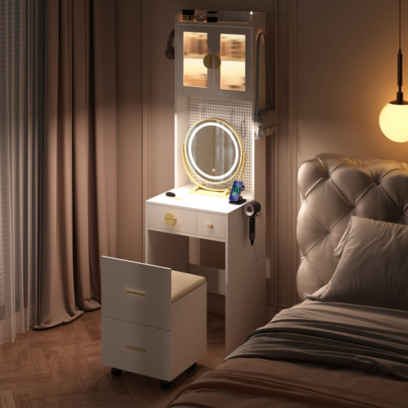 3 Draws 2 Doors 1LED3 Color Tone Light Touch Large round Mirror Dressing Table Set