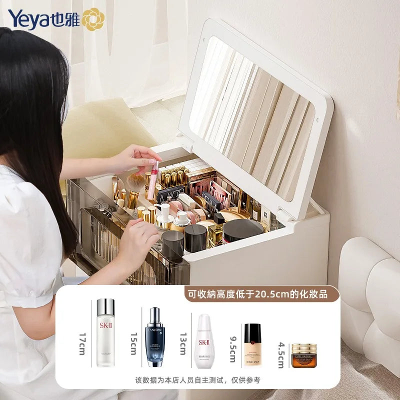 Dresser, Chest, Integrated Small Cosmetic Table, Bedroom Simple Flip Bay Window, Bedside Storage Cabinet, Cream Wind