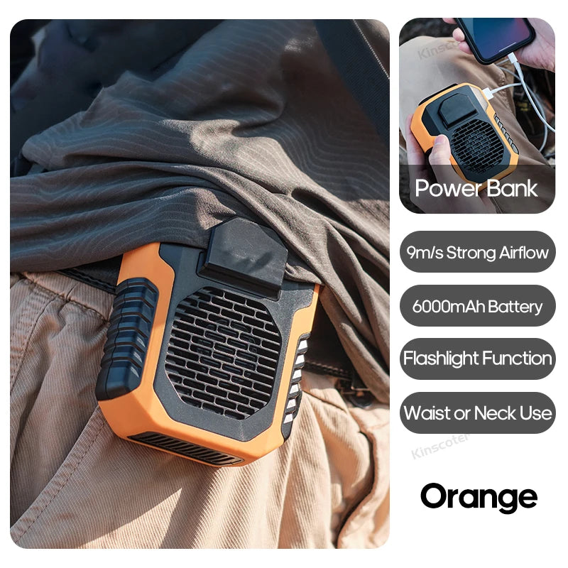 Mini 8000Mah Travel Wearable Waist Fan Camping Outdoor Rechargeable Cooling Fan with Night Light and Power Bank Air Circulator