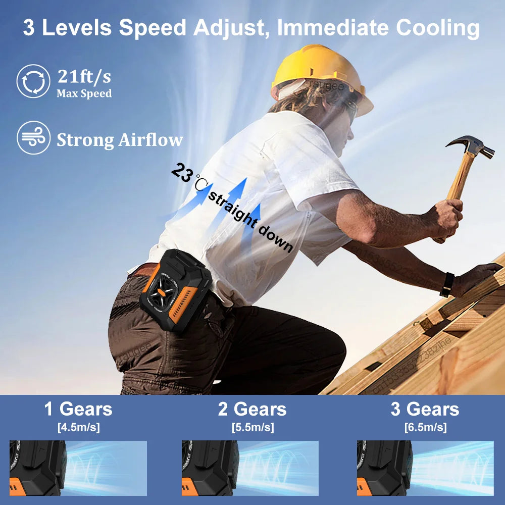 5000Mah Waist Fan Portable Hanging Neck Fan Wearable Shirt Fan with 3 Speed Personal Cool Clip Belt Fan for Outdoor Travel