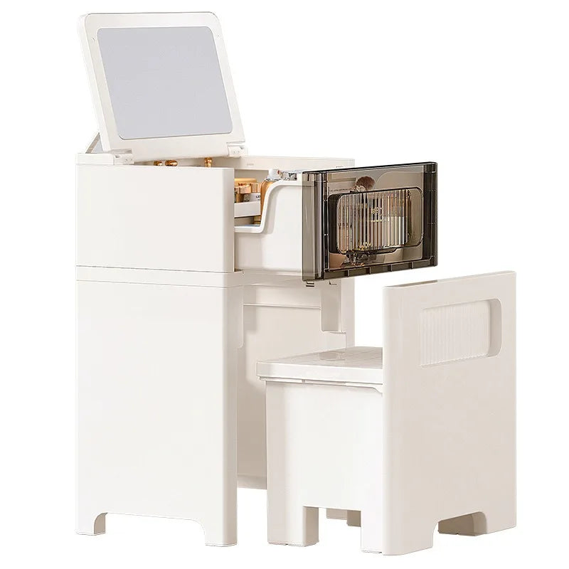 Dresser, Chest, Integrated Small Cosmetic Table, Bedroom Simple Flip Bay Window, Bedside Storage Cabinet, Cream Wind