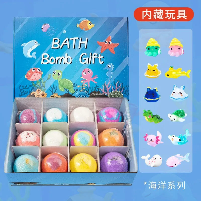 6/12PCS/BOX Kids Bath Bombs with Surprise Toy Fizzies Bubble Bath Balls for Children Boys Girls Spa Gift Party Favor