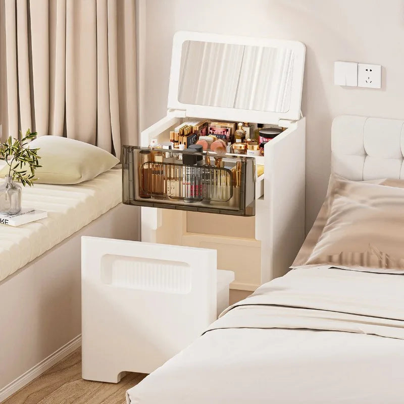 Dresser, Chest, Integrated Small Cosmetic Table, Bedroom Simple Flip Bay Window, Bedside Storage Cabinet, Cream Wind