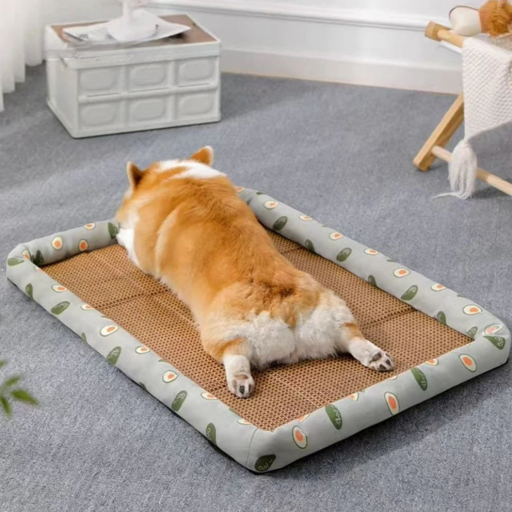 Anti Slip Ice Mat Summer Pet Cool Mat Dog Bed Mat Cool Breathable Square Dog Bed anti Slip Wear-Resistant Linen Rattan Cool Mats