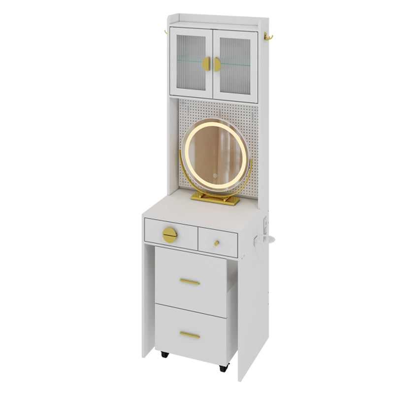 3 Draws 2 Doors 1LED3 Color Tone Light Touch Large round Mirror Dressing Table Set