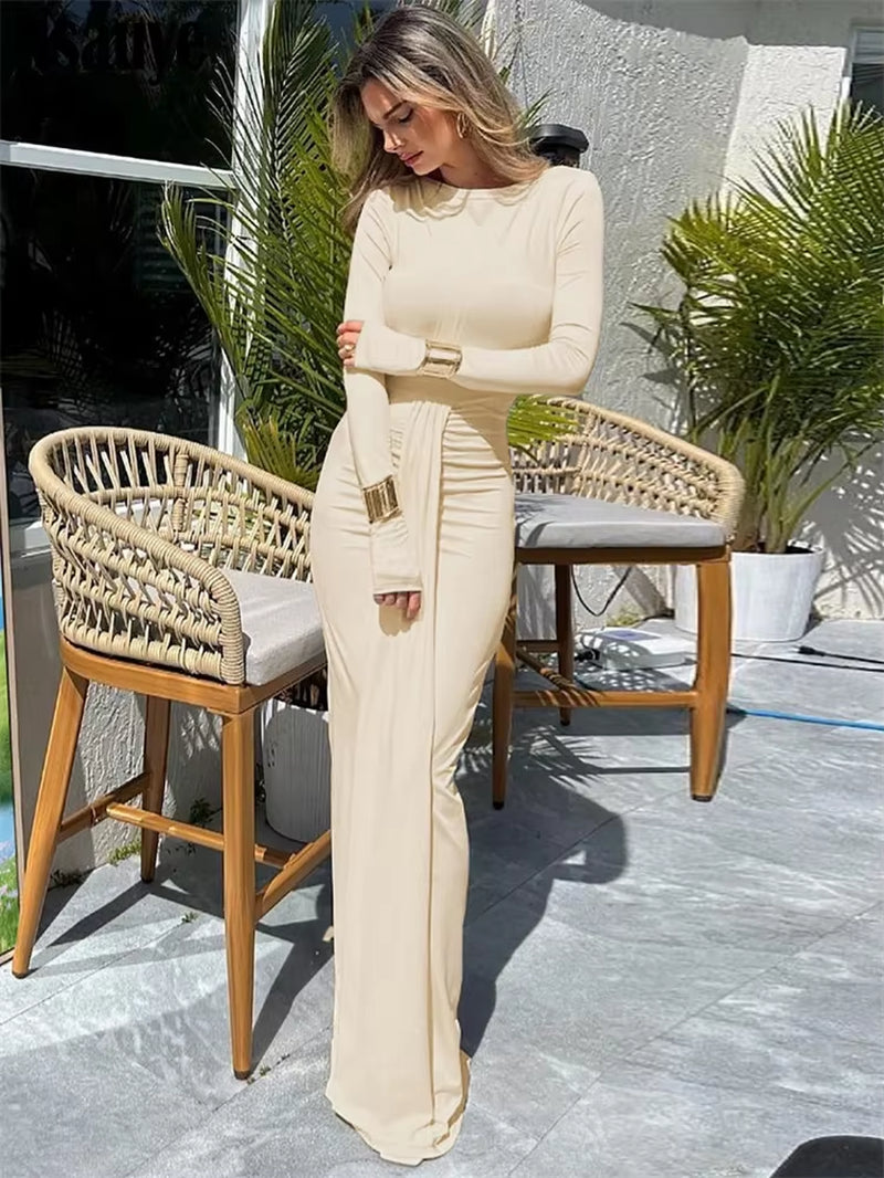 Casual Winter Dress Women Sexy Bandage Chic Fashion Ruched High Waisted Long Sleeve Wrap Night Club Elegant Party Dress