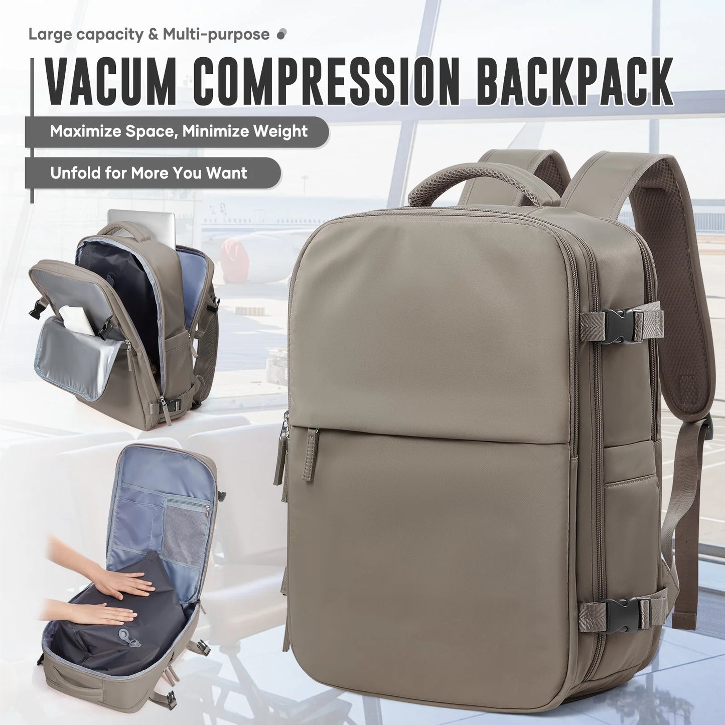 Vacuum Compressed Backpack, Suitable for Business Leisure, Travel Bag, Multifunctional Laptop Backpack Vacuum Bags for Clothes