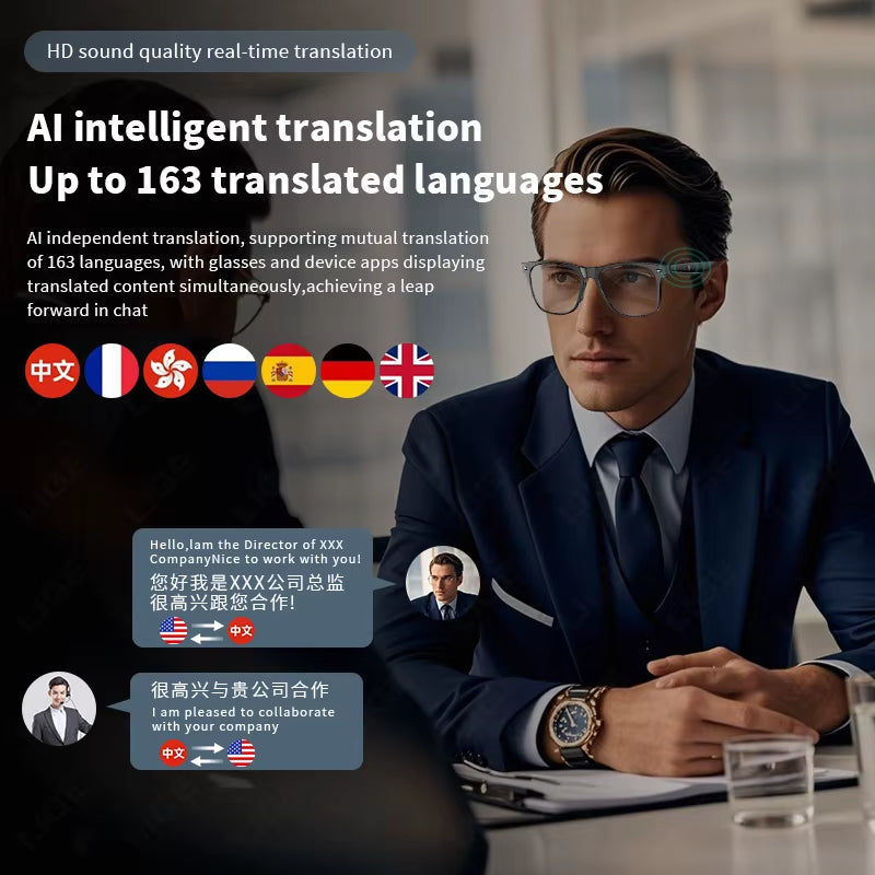 AI Voice Translator Smart Glasses – 163 Languages, Bluetooth, Stylish Design