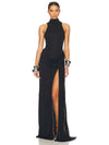 Turtleneck Off-Shoulder Sleeveless Thigh Split High Waist Pleated Maxi Dress for Women Elegant Fashion Club Party Dress