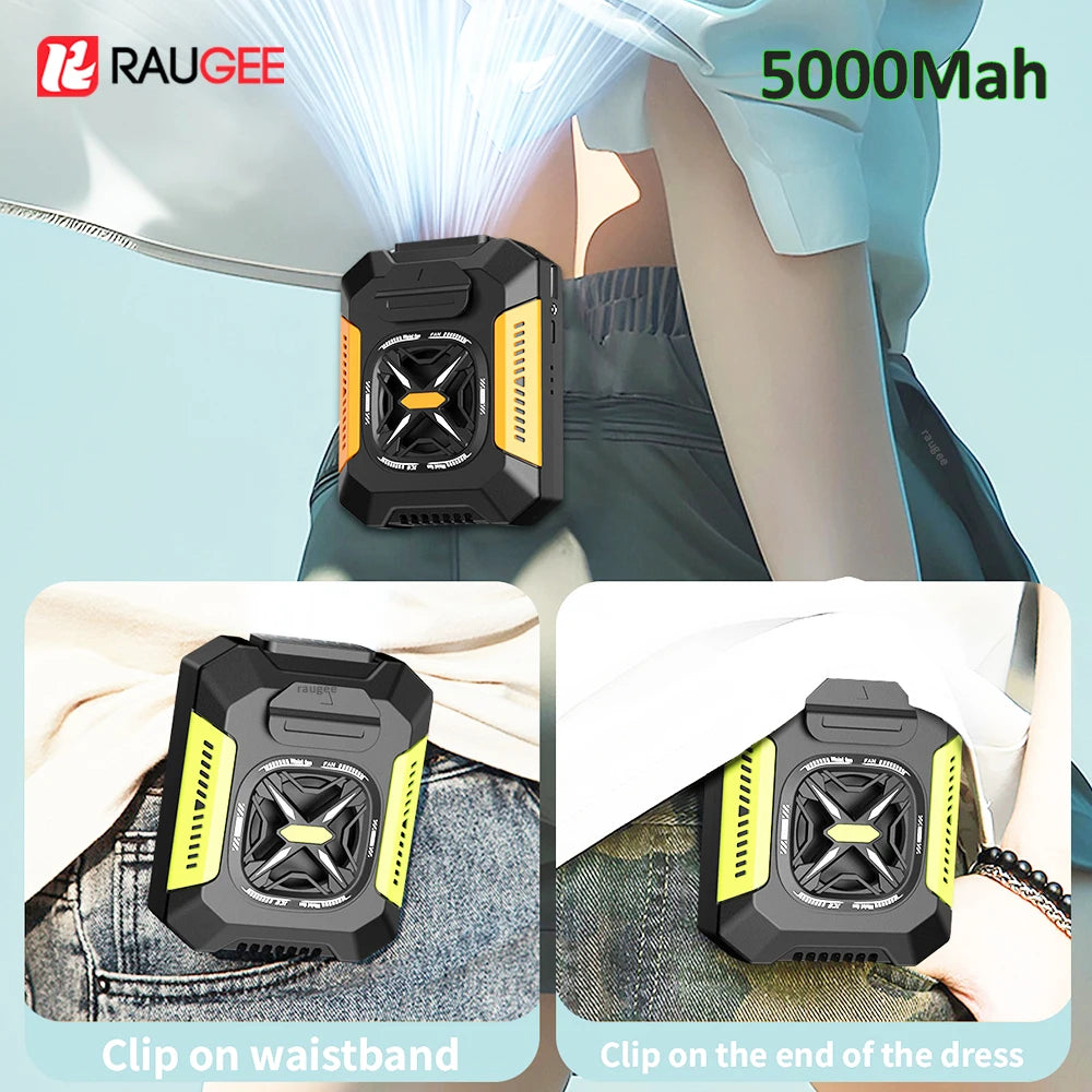 5000Mah Waist Fan Portable Hanging Neck Fan Wearable Shirt Fan with 3 Speed Personal Cool Clip Belt Fan for Outdoor Travel