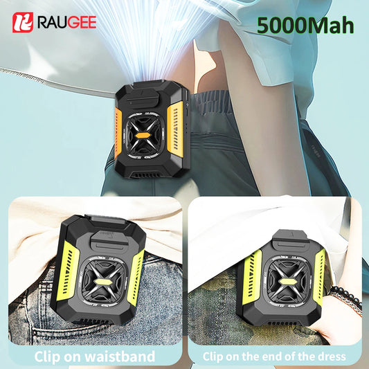 5000Mah Waist Fan Portable Hanging Neck Fan Wearable Shirt Fan with 3 Speed Personal Cool Clip Belt Fan for Outdoor Travel