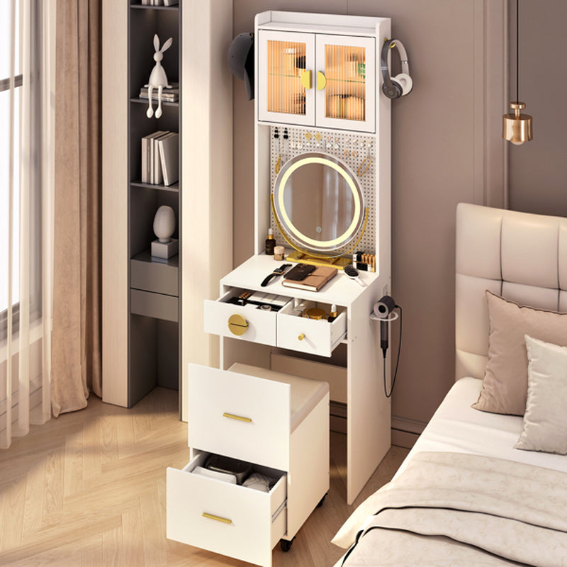 3 Draws 2 Doors 1LED3 Color Tone Light Touch Large round Mirror Dressing Table Set