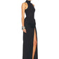 Turtleneck Off-Shoulder Sleeveless Thigh Split High Waist Pleated Maxi Dress for Women Elegant Fashion Club Party Dress
