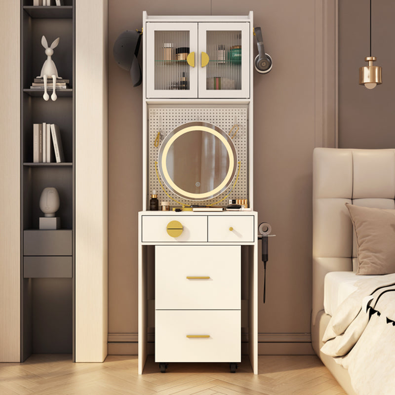 3 Draws 2 Doors 1LED3 Color Tone Light Touch Large round Mirror Dressing Table Set