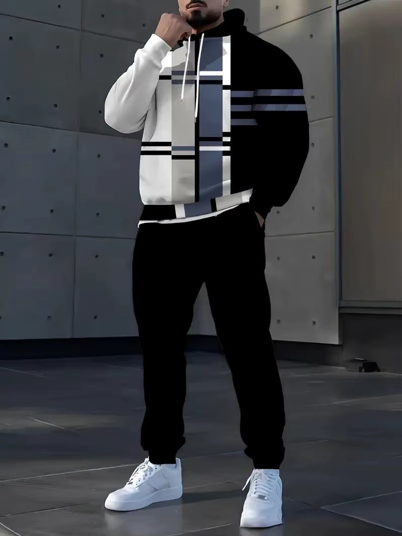 The New Men'S Sweatshirt Set for Spring and Autumn 2025 Is Comfortable Soft Casual and Fashionable with Striped Prints