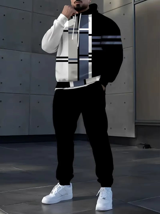 The New Men'S Sweatshirt Set for Spring and Autumn 2025 Is Comfortable Soft Casual and Fashionable with Striped Prints