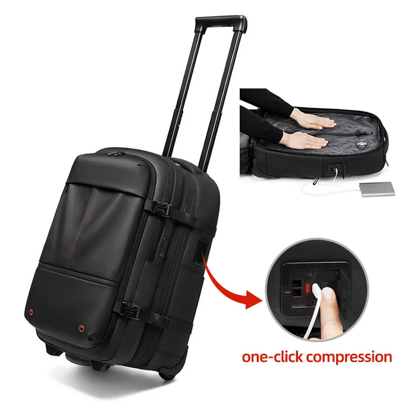 Travel Trolley Vacuum Compression Business Backpacks Pump for Man Wheeled Backpack on Wheels Luggage Rolling Bags for Boardable