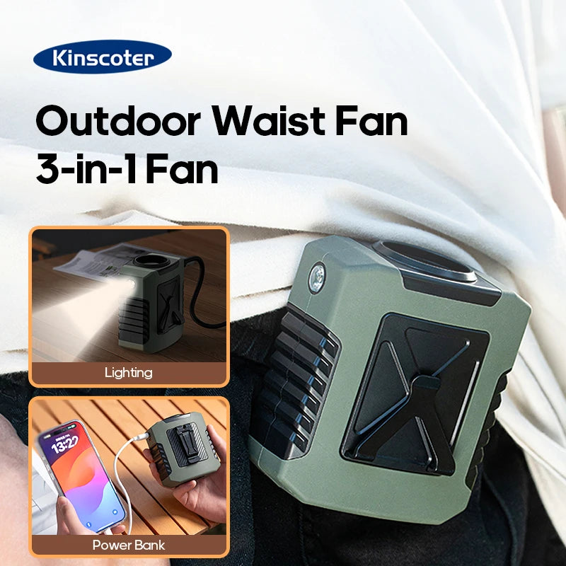Mini 8000Mah Travel Wearable Waist Fan Camping Outdoor Rechargeable Cooling Fan with Night Light and Power Bank Air Circulator