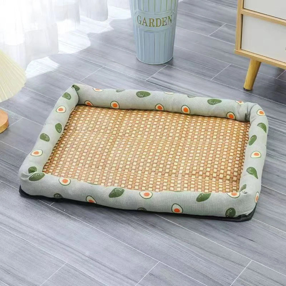 Anti Slip Ice Mat Summer Pet Cool Mat Dog Bed Mat Cool Breathable Square Dog Bed anti Slip Wear-Resistant Linen Rattan Cool Mats