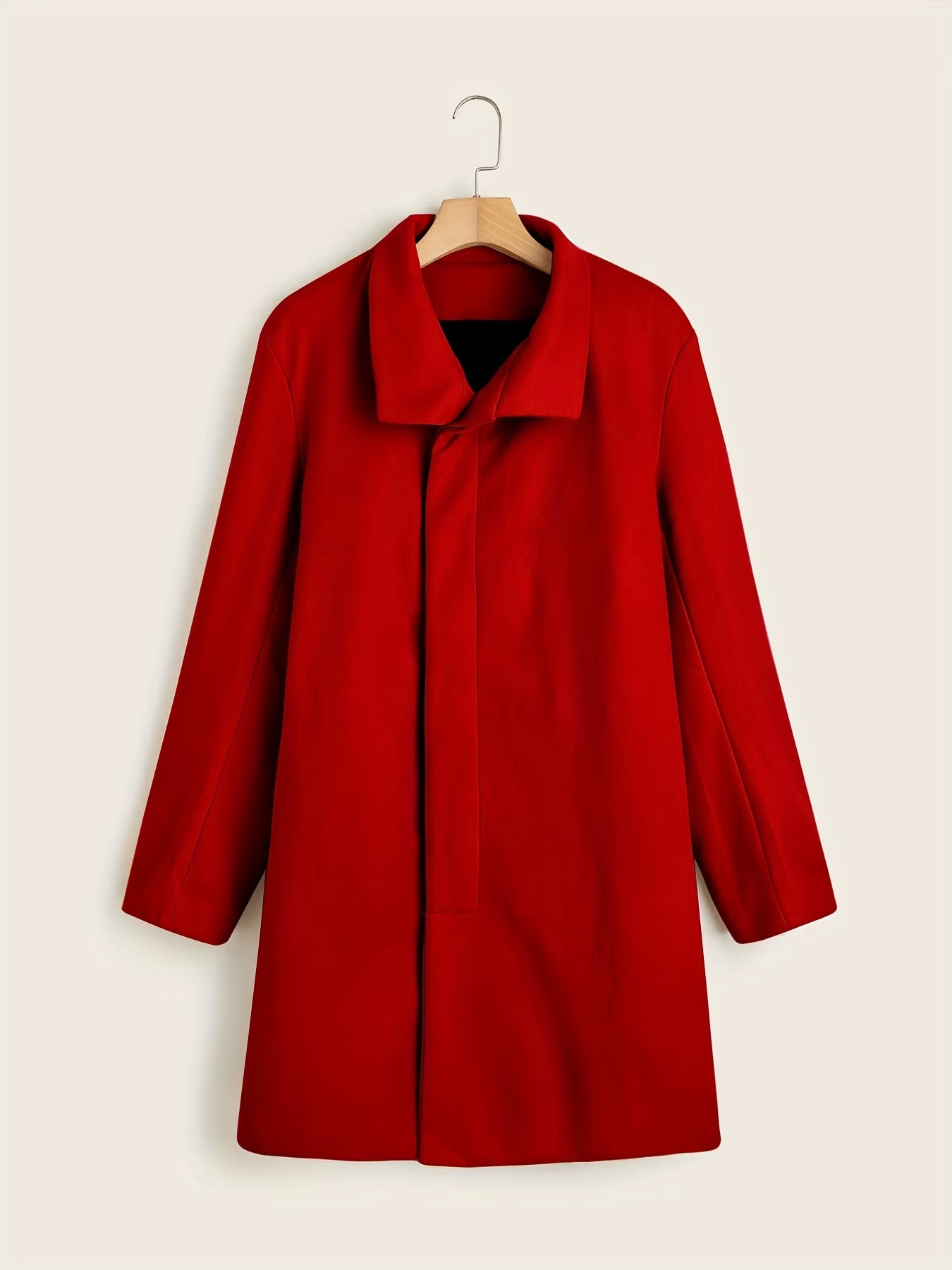 Men'S Long Wool Coat - Thickened Minimalist Trench with Stand Collar Urban Streetwear